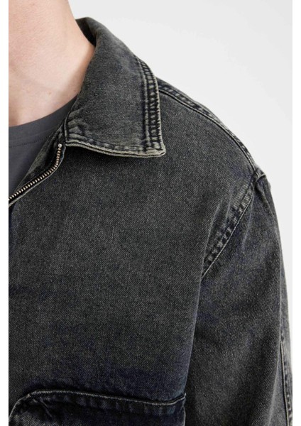 Relax Fit Fermuarlı Cepli Mevsimlik Baharlık Jean Ceket C6084AX24SP