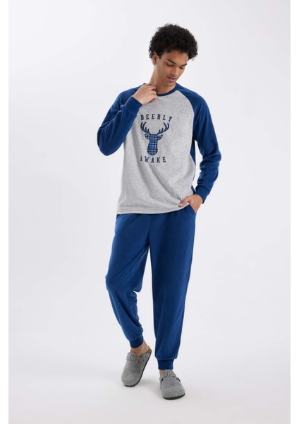 Regular Fit Polar Pijama Takımı Baskılı Uzun Kollu Üst Uzun Alt C6100AX24WN