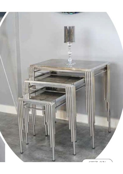 Mim Gümüş Köşeli Sütun Kare Zigon Sehpa