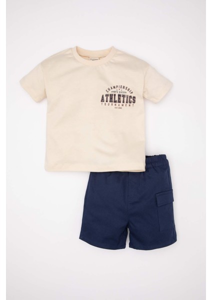 Erkek Bebek 2'li Takım Bisiklet Yaka Baskılı Kısa Kollu Tişört Şort C6215A524SM