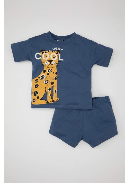 Erkek Bebek 2'li Takım Baskılı Kısa Kollu Tişört Üst Beli Lastikli Kısa Şort Alt