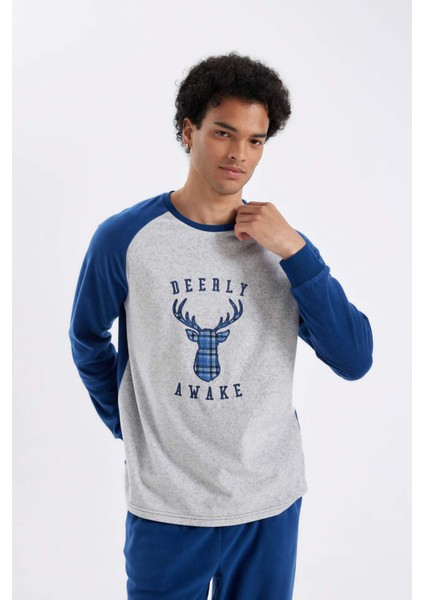 Regular Fit Polar Pijama Takımı Baskılı Uzun Kollu Üst Uzun Alt C6100AX24WN