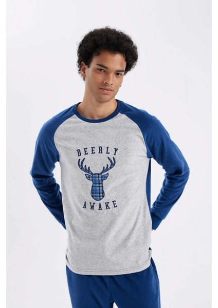 Regular Fit Polar Pijama Takımı Baskılı Uzun Kollu Üst Uzun Alt C6100AX24WN