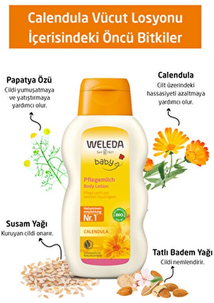 Calendula Vücut Losyonu 200 ml Organik Dermatolojik Testli Hassas Ciltler için