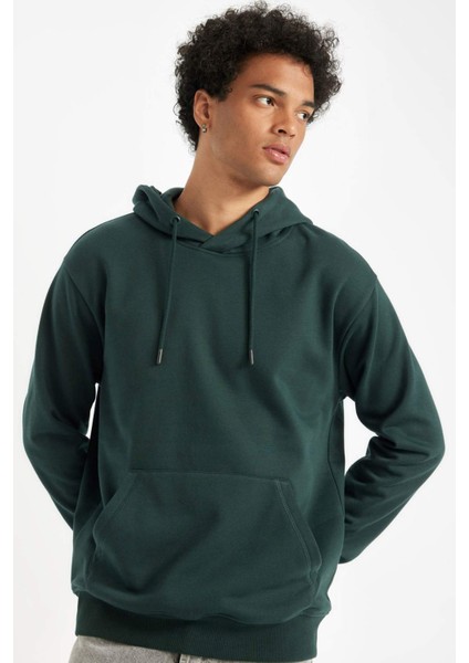 Regular Fit Kapüşonlu Kanguru Cepli İçi Yumuşak Tüylü Basic Düz Sweatshirt X8283AZ24AU