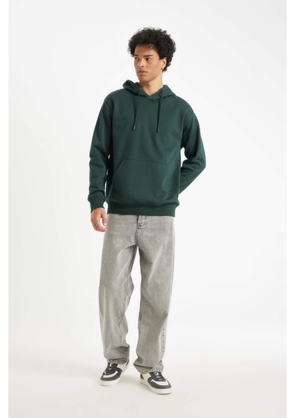Regular Fit Kapüşonlu Kanguru Cepli İçi Yumuşak Tüylü Basic Düz Sweatshirt X8283AZ24AU