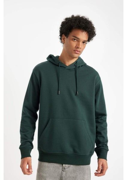 Regular Fit Kapüşonlu Kanguru Cepli İçi Yumuşak Tüylü Basic Düz Sweatshirt X8283AZ24AU