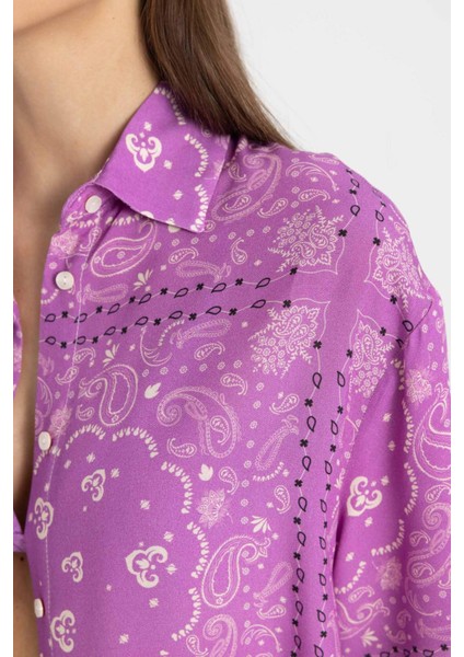 Regular Fit Desenli Viskon Plaj Gömleği-Fall in Love