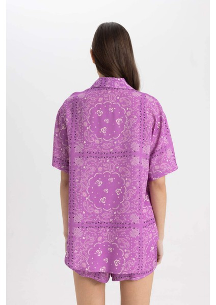 Regular Fit Desenli Viskon Plaj Gömleği-Fall in Love