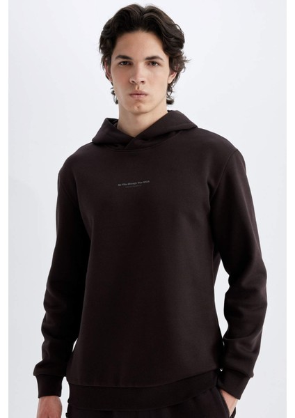 Regular Fit Kapüşonlu Baskılı Sweatshirt C6131AX24AU