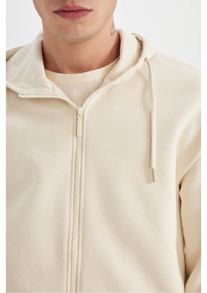 Regular Fit Kapüşonlu İçi Yumuşak Tüylü Cepli Basic Düz Fermuarlı Sweatshirt X8331AZ24AU