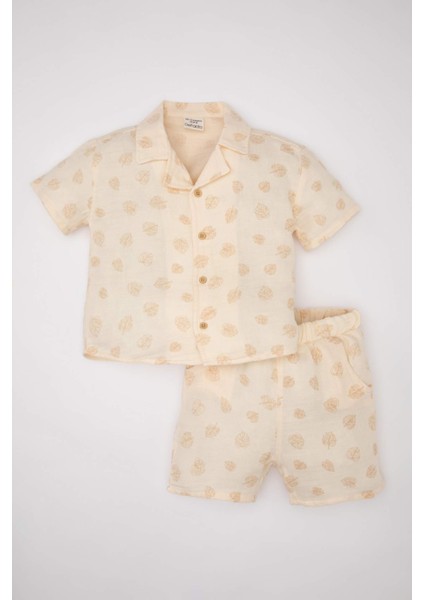 Erkek Bebek 2'li Takım Müslin Desenli Kısa Kollu Gömlek Şort C5251A524SM