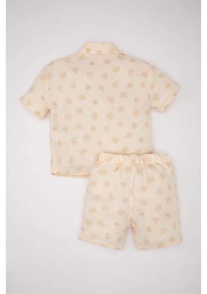 Erkek Bebek 2'li Takım Müslin Desenli Kısa Kollu Gömlek Şort C5251A524SM