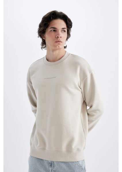 Boxy Fit Bisiklet Yaka Baskılı Sweatshirt