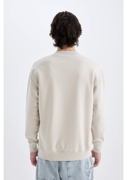 Boxy Fit Bisiklet Yaka Baskılı Sweatshirt