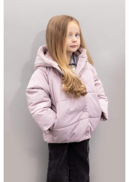 Kız Bebek Rüzgar Geçirmez Su İtici Kapüşonlu Suni Kürk Çıtçıtlı Fermuarlı Astarlı Şişme Mont C3502A524AU