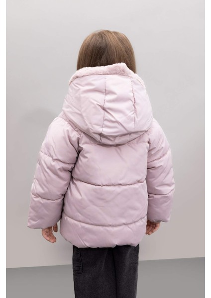 Kız Bebek Rüzgar Geçirmez Su İtici Kapüşonlu Suni Kürk Çıtçıtlı Fermuarlı Astarlı Şişme Mont C3502A524AU