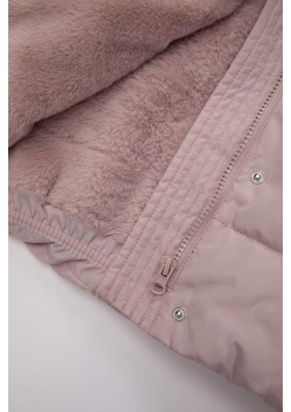 Kız Bebek Rüzgar Geçirmez Su İtici Kapüşonlu Suni Kürk Çıtçıtlı Fermuarlı Astarlı Şişme Mont C3502A524AU