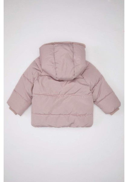 Kız Bebek Rüzgar Geçirmez Su İtici Kapüşonlu Suni Kürk Çıtçıtlı Fermuarlı Astarlı Şişme Mont C3502A524AU