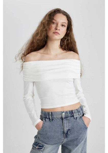 Fitted Omuzu Açık Uzun Kollu Bluz C5520AX24SM