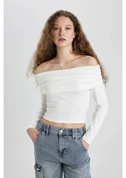 Fitted Omuzu Açık Uzun Kollu Bluz C5520AX24SM