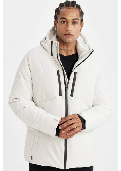 Fit Şişme Mont Su İtici Slim Fit Dar Kesim Kapüşonlu Fermuarlı Cepli A3519AX24WN