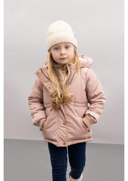 Kız Bebek Kapüşonlu Su Geçirmez Astarlı Çıtçıtlı Fermuarlı Şişme Mont A2451A524AU
