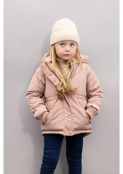 Kız Bebek Kapüşonlu Su Geçirmez Astarlı Çıtçıtlı Fermuarlı Şişme Mont A2451A524AU