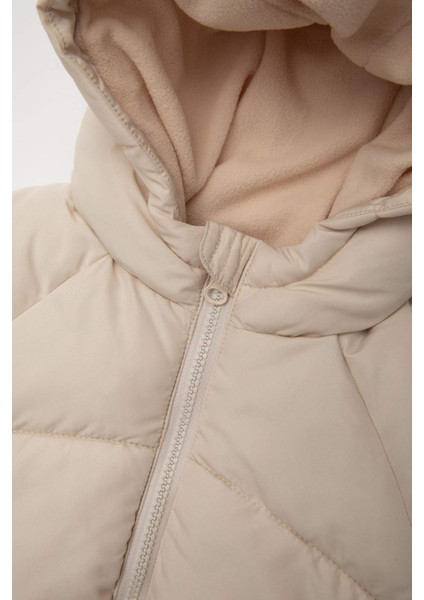 Kız Bebek Su Geçirmez Kapüşonlu Polar Astarlı Fermuarlı Cepli Şişme Mont