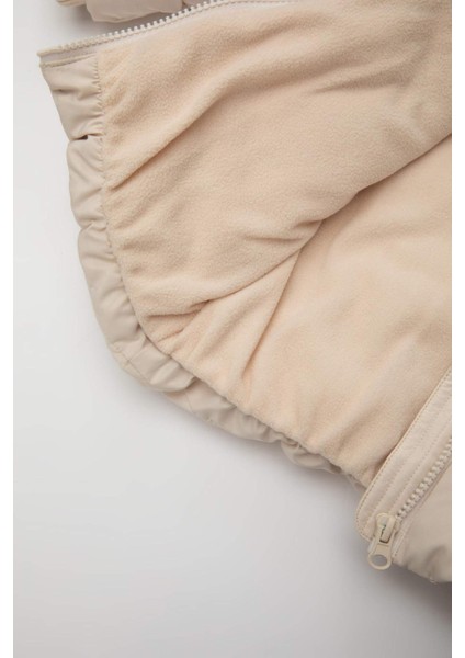 Kız Bebek Su Geçirmez Kapüşonlu Polar Astarlı Fermuarlı Cepli Şişme Mont