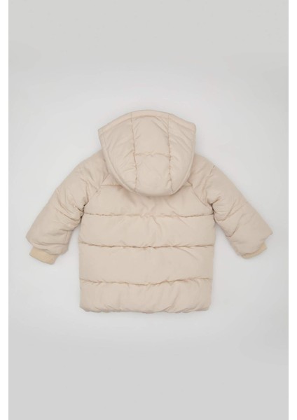 Kız Bebek Su Geçirmez Kapüşonlu Polar Astarlı Fermuarlı Cepli Şişme Mont