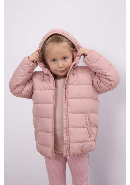 Kız Bebek Su itici Beli Lastikli Kapüşonlu Fermuarlı Şişme Mont C5317A524AU