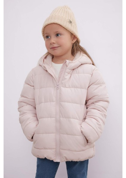 Kız Bebek Su itici Beli Lastikli Kapüşonlu Fermuarlı Şişme Mont C5317A524AU