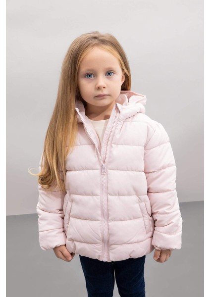 Kız Bebek Su itici Beli Lastikli Kapüşonlu Fermuarlı Şişme Mont C5317A524AU