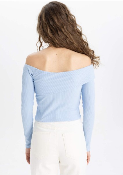 Fitted Omuzu Açık Fitilli Kaşkorse Uzun Kollu Tişört C5435AX24SM