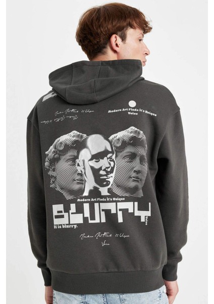 Boxy Fit Kapüşonlu Sırt Baskılı Sweatshirt C6147AX24AU