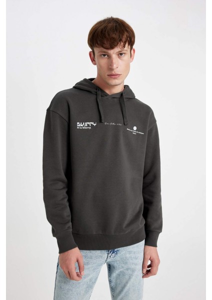 Boxy Fit Kapüşonlu Sırt Baskılı Sweatshirt C6147AX24AU