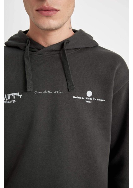 Boxy Fit Kapüşonlu Sırt Baskılı Sweatshirt C6147AX24AU