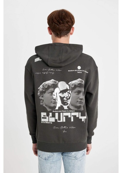 Boxy Fit Kapüşonlu Sırt Baskılı Sweatshirt C6147AX24AU