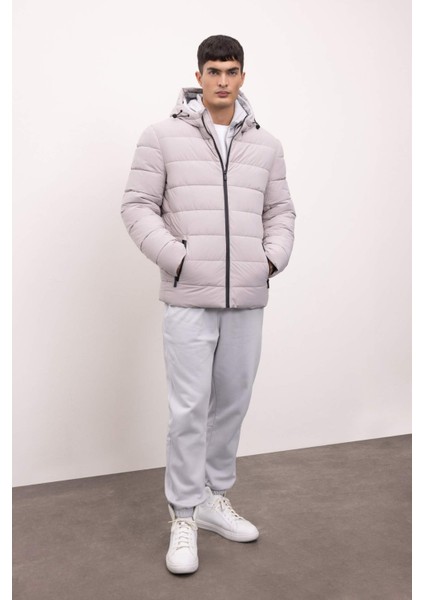 Su İtici Slim Fit Dar Kesim Astarlı Kapüşonlu Fermuarlı Cepli Dolgulu Mont R0216AZ24AU