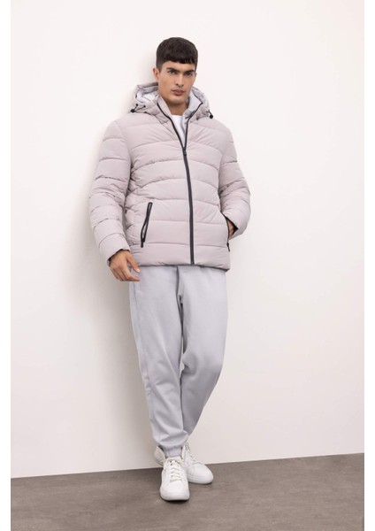 Su İtici Slim Fit Dar Kesim Astarlı Kapüşonlu Fermuarlı Cepli Dolgulu Mont R0216AZ24AU