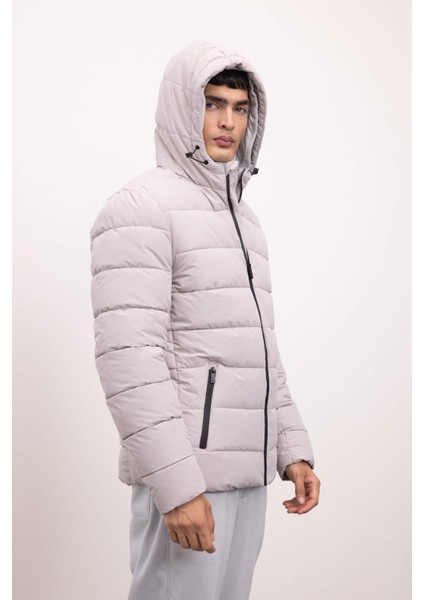 Su İtici Slim Fit Dar Kesim Astarlı Kapüşonlu Fermuarlı Cepli Dolgulu Mont R0216AZ24AU