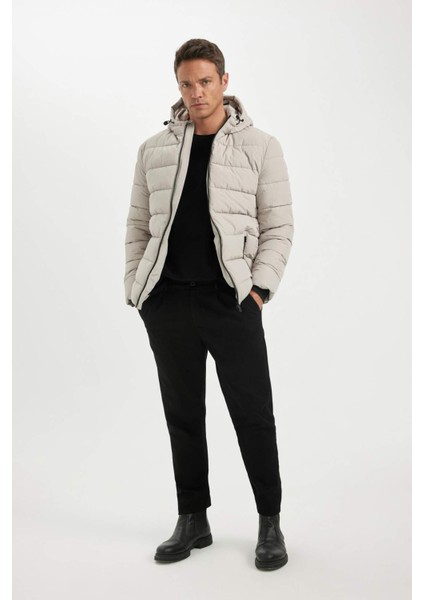 Su İtici Slim Fit Dar Kesim Astarlı Kapüşonlu Fermuarlı Cepli Dolgulu Mont R0216AZ24AU