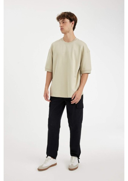 Loose Fit Bisiklet Yaka Baskılı Ağır Kumaş Pamuklu Kısa Kollu Tişört C6196AX24AU