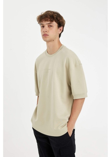 Loose Fit Bisiklet Yaka Baskılı Ağır Kumaş Pamuklu Kısa Kollu Tişört C6196AX24AU