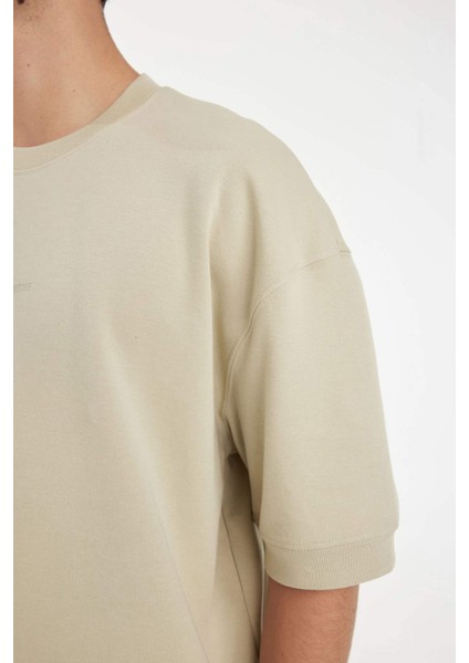 Loose Fit Bisiklet Yaka Baskılı Ağır Kumaş Pamuklu Kısa Kollu Tişört C6196AX24AU