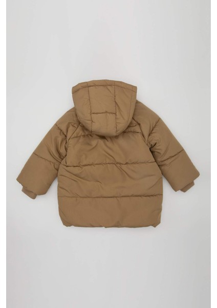 Erkek Bebek Su Geçirmez Ribana Kollu Kapüşonlu Polar Astar Fermuarlı Cepli Şişme Mont A2212A524WN