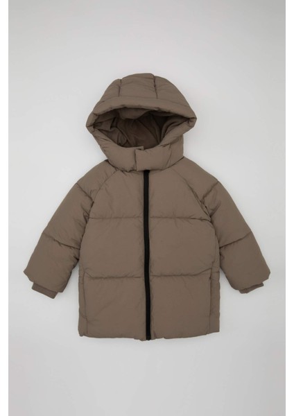 Erkek Bebek Su Geçirmez Çıtçıt Detay Kapüşonlu Ribana Kollu Fermuarlı Şişme Mont C3460A524WN