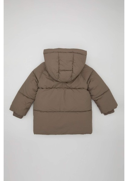 Erkek Bebek Su Geçirmez Çıtçıt Detay Kapüşonlu Ribana Kollu Fermuarlı Şişme Mont C3460A524WN