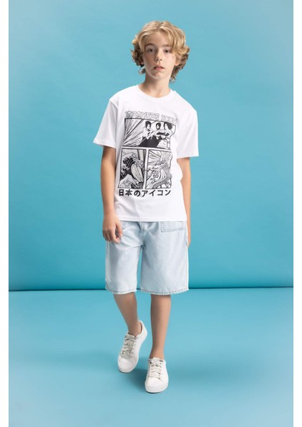 Erkek Çocuk Bisiklet Yaka Renk Şekil Değiştiren Baskılı Kısa Kollu Tişört C6260A824HS